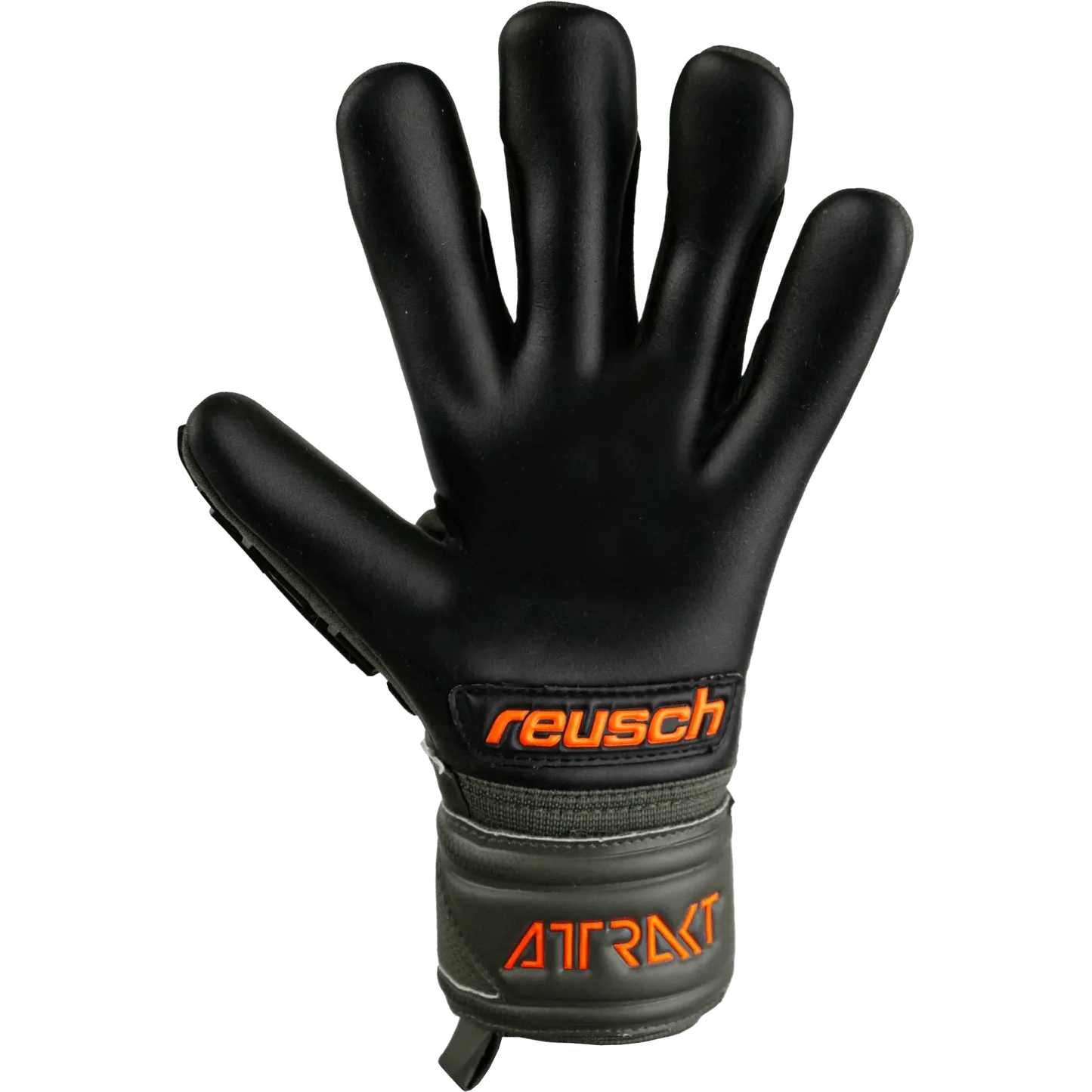 Reusch JR Attrakt Freegel Silver Finger Support Goalkeeper Gloves - Desert Green-Orange-Black